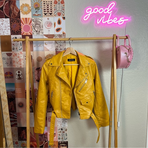 Amazon Jackets & Coats Yellow Faux Leather Jacket Motorcycle Jacket